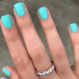 AddFavor Short Press on Nails Square Round Short Fake Nails Glossy Full Cover Acrylic Artificial Glue on Nails for Women, 240pcs/pack Turquoise Nails, Sticky Tabs, Nail File