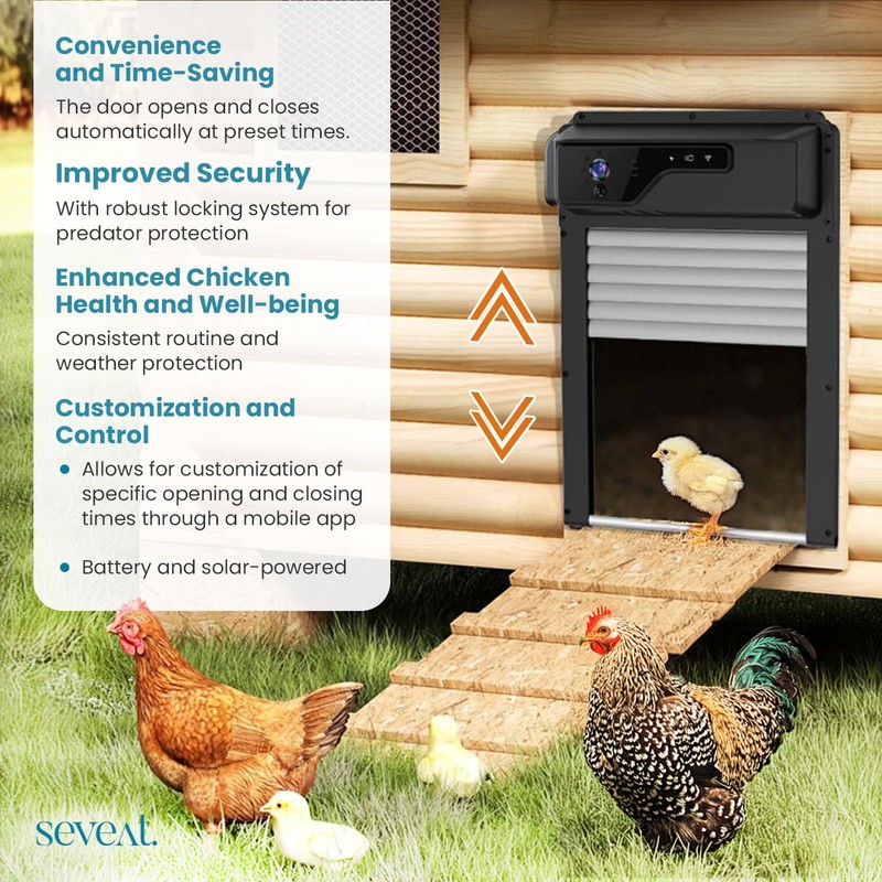 Seveat Automatic Chicken Coop Door with HD Camera, Solar Powered