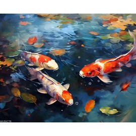WUIVCTR Paint by Numbers for Adults, Pond Deciduous Koi Fish, Acrylic Oil Painting by Numbers Kits for Beginner Art Crafts Canvas for Home Decor, 40x50cm