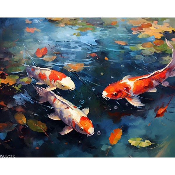 WUIVCTR Paint by Numbers for Adults, Pond Deciduous Koi Fish,