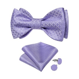 DiBanGu Pajaritas de seda para hombre, pajarita tejida de cachemira a rayas lisas y gemelos de bolsillo para esmoquin de boda, color lila