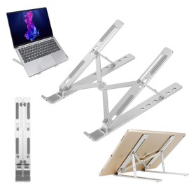 cadorabo Tablet holder in SILVER - portable and ergonomic tablet stand - laptop holder, computer holder, notebook stand - 6-way height adjustable