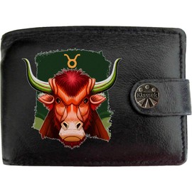 Klassek Taurus Star Sign Horoscope Zodiac Mens Wallet Real Black Leather RFID Blocking with Coin Pocket and Metal Gift Box