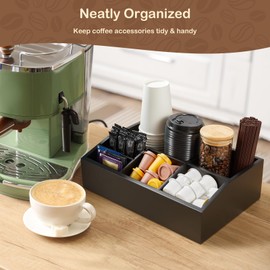 GCWSTJK Black Coffee Station Organizer for Countertop, Coffee Bar Accessories and Organizer, Coffee Pod Holder Storage Basket for K Cup Sugar Tea
