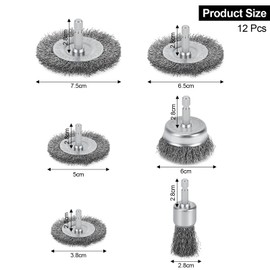 Pack of 12 Wire Brush Drill, 6 mm Wire Brush Cordless Screwdriver with Hexagonal Bar, Wire Brush Set 6 Sizes, Steel Brush Cordless Screwdriver for Drill for Removing Rust, Polishing
