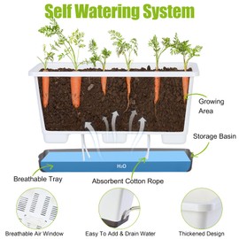 Window Box Planter 6 Pcs, 17 Inches Rectangle Flower Pots with Drainage Holes and Trays, Vegetable Planters for Windowsill Patio Garden Balcony Home Porch Yard Indoor Outdoor (Grey, 17*7.4*7.8 inch)