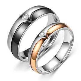 Uloveido Rose Gold Plated Stainless Steel Wedding Bands Engagement Rings for Couples, Wedding Promise Jewelry for Women Girlfriend Y994 (Women, Size 8)