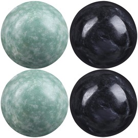 Natural Marble Baoding Balls, 4pcs Hand Exercise Massage Balls for Stress Relieve, Brain Training, and Hand Therapy - Assorted Colors, 1.4 Inches (2 Green, 2 Black)