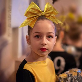 CN Large Cheer bow 8" Girls Ponytail Holders Jumbo Teams Cheerleaders Hair Bows Competition Sports Elastic Hair Ties Accessories (Gold 1)