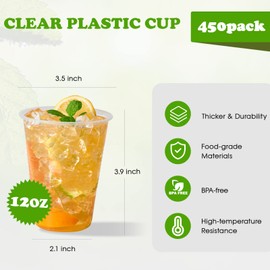 Lilymicky [450 Pack] 12oz Clear Plastic Cups, Cold Party Drinking Cups, Disposable Plastic Cups for Parties, Picnic, BBQ, Travel, & Events