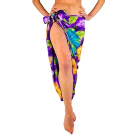 Funky Hawaiian Cover-up Pareo Sarong, Big Flower, Purple, Big