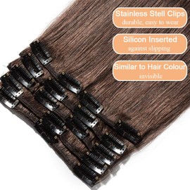 Elailite Hair Extensions Clip in Real Hair Remy Human Hair Full Head - 8 Pcs Invisible Thin Weft - #04 Medium Brown - 8 Inch (44 g)