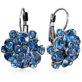 unixmoment Bohemian Sparkly Crystal Flower Leverback Earrings Rhinestone Floral Dangle Drop Earrings For Women (Blue)