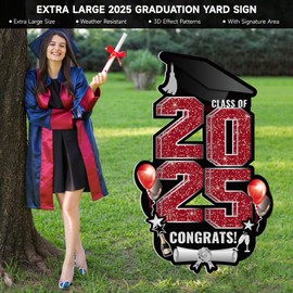 Subacy Extra Large 2025 Graduation Yard Sign 47.2 Inch Congrats Grad Lawn Signs with Metal Stakes Class of 2025 DIY Name Yard Decor for Grad Outdoor Party(Red)