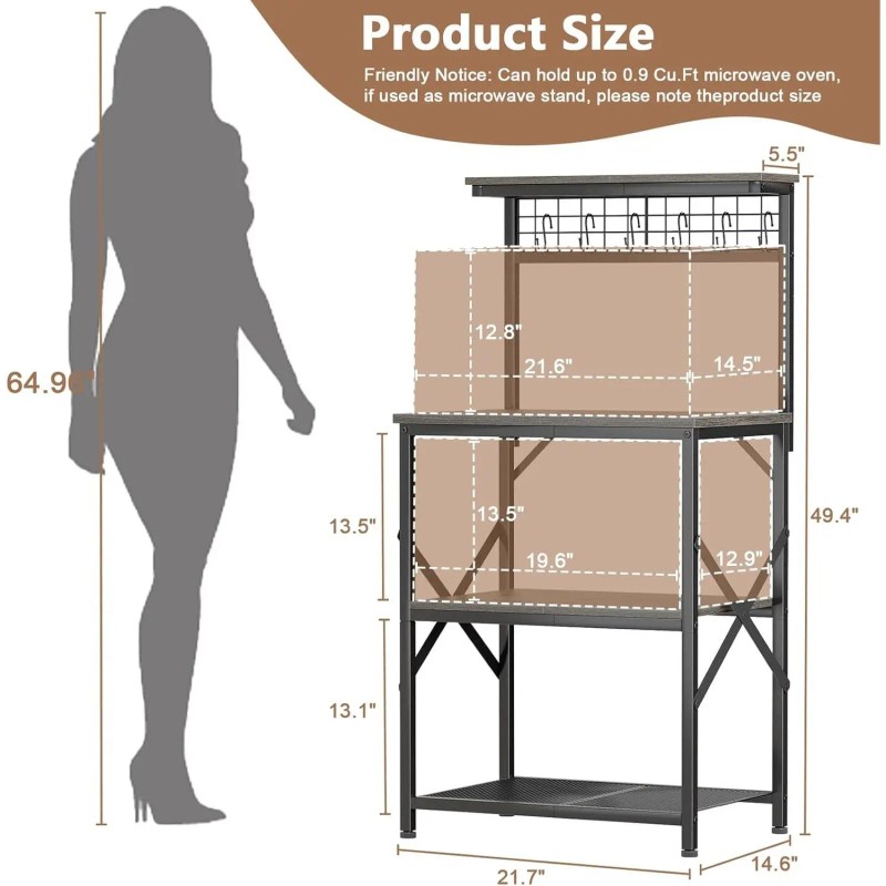 Kitchen Bakers Rack 4-Tier Microwave Stand with Storage Coffee Bar