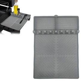 Kereeao Silicone Grill Mat for Blackstone, Side Shelf Mat with Drip Pad,Spatula Mat for Outdoor BBQ Caddy Utensils Holder for Kitchen, Cooking & Countertop (Grey)