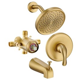 Brushed Gold Shower Tub Faucet Set With Valve - Gold Shower Head and Handle Set, Shower Faucet Set With 6 Inch Rain shower Head and Tub Spout, High-Pressure Tub Shower Trim Kit