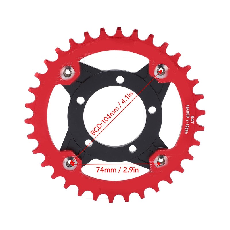 Bike Chainring, 104 BCD Chain Rings 34T Positive Negative Tooth