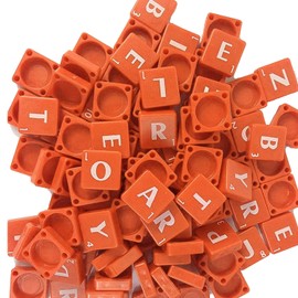 Trimming Shop Red Plastic Tiles with White Letters & Numbers for Scrapbooking Board Games Replacement Spelling Pendants Jewelry Making DIY Craft Projects, 100pcs