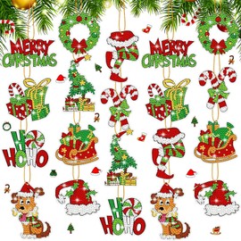 Realspring 20 Pcs Christmas Diamond Art Ornaments 5D DIY Diamond Painting Tree Decorations Xmas Hanging Diamond Art Sets with Rope Tray Pen Christmas Diamond Art for Adults Crafts Party(Novelty)