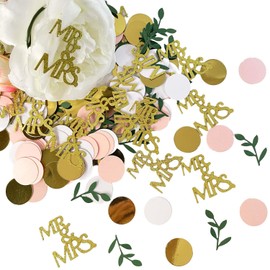 WEIKA 200 Pcs Rose Gold Bridal Shower Decorations, Wedding Table Confetti, Glitter Mr Mrs, Greenery Table Confetti, Engagement Party Scatters
