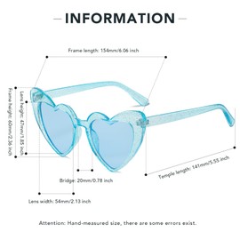 RUNHUIS Cute Love Heart Sunglasses for Women Girls Fashion Cat Eye Candy Colour Heart Shape Glasses, Blue-glitter/blue