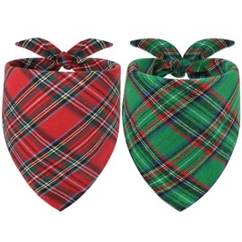 Vivifying Dog Christmas Bandana, 2 Pack Classic Plaid Triangle Dog Scarf for Small Dogs and Medium Dogs, Holiday Dog Christmas Costume for Festive Photo Prop, Party Decor (Large, Green&Red)