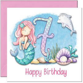 7th Birthday Card for Girls - Mermaid Birthday Card - Cute Birthday Card for 7 Year old Kids seven, seventh