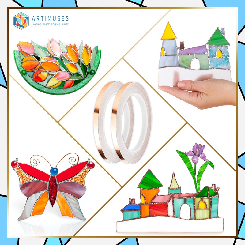 ARTIMUSES 7/32 Inch Silver Backed Copper Foil Tape for Stained