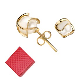 14K Gold Plated Caged Pearl Stud Earrings With Box, Classic Timeless Design, Elegant Jewelry Accessory, Suitable for Weddings or Everyday Wear,Chic and Refined,Stylish Gift Idea