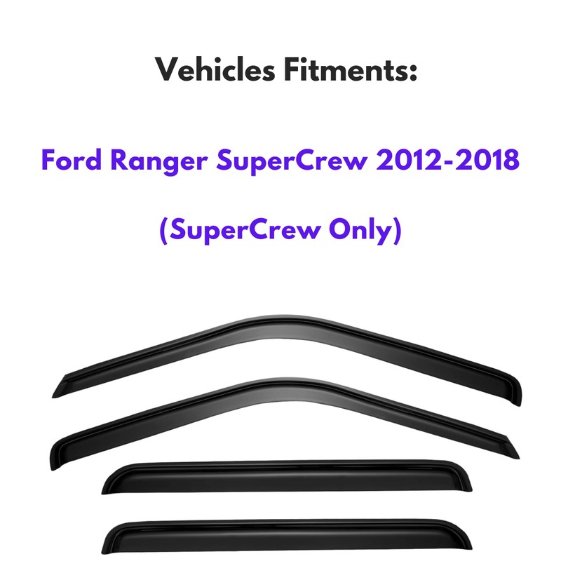 KPY Window Visor Compatible with Ford Ranger SuperCrew 2019-2024, 4PC