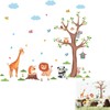 Jungle Animals Tree Wall Decals,Cartoon Animal Safari Giraffe Tiger Monkey