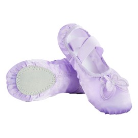 Phineein - Zapatos de ballet con mariposas encantadoras para niñas, bailarina para niños, satén suave, suela dividida, Púrpura, 15 MX Niño