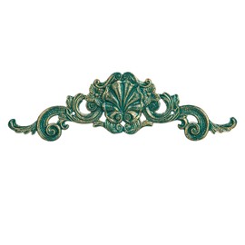 Sungmor Cast Iron Fleur De Lis Wall Decor, Vintage Green Metal Flower Scrolled Wall Pediments Decor, 15.5" Long Carved Appliques Onlays, Wall Door Cabinet Mantel Topper Corner Carving Decals