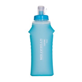 AFISHTOUR Collapsible Squeeze Soft Flask with Filter - Lightweight Bottle Water – 500 ml/17 OZ for Trail Running, Hiking, Travel, Cycling, and Fishing; BPA-Free (Transparent Blue)