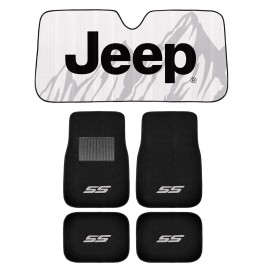Plasticolor NEW SS RACING 4pc Carpet Car Truck Floor Mats & JEEP WHITE BLACK AUTO Sunshade