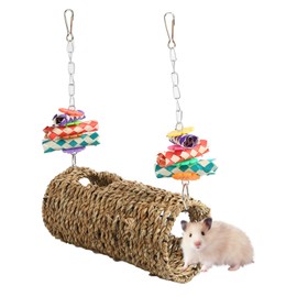 Zyyini Parrot Tunnel House Bird Grass Tunnel Woven Hideaway Non-Toxic with Hole for Hamster Budgies
