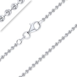 Planetys - Moon Ball Chain Diamond-Coated 925/1000 Silver Rhodium-Plated Width 2 mm 40-45-50-55-60-65-70 cm, Sterling Silver
