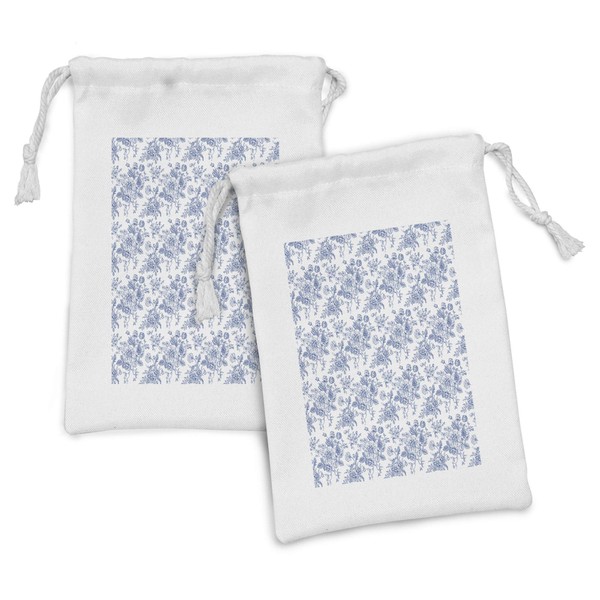 Lunarable Flowers Fabric Pouch Set of 2, Floral Themed Monochromatic