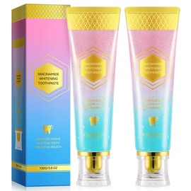 Niacinamide Whitening Toothpaste – 2 Pack Brightening Toothpaste with Deep Cleaning for Coffee & Tea Stains, Gum Health Support, Long-Lasting Fresh Breath, Gentle Mint Peach Flavor, 3.53oz Tube
