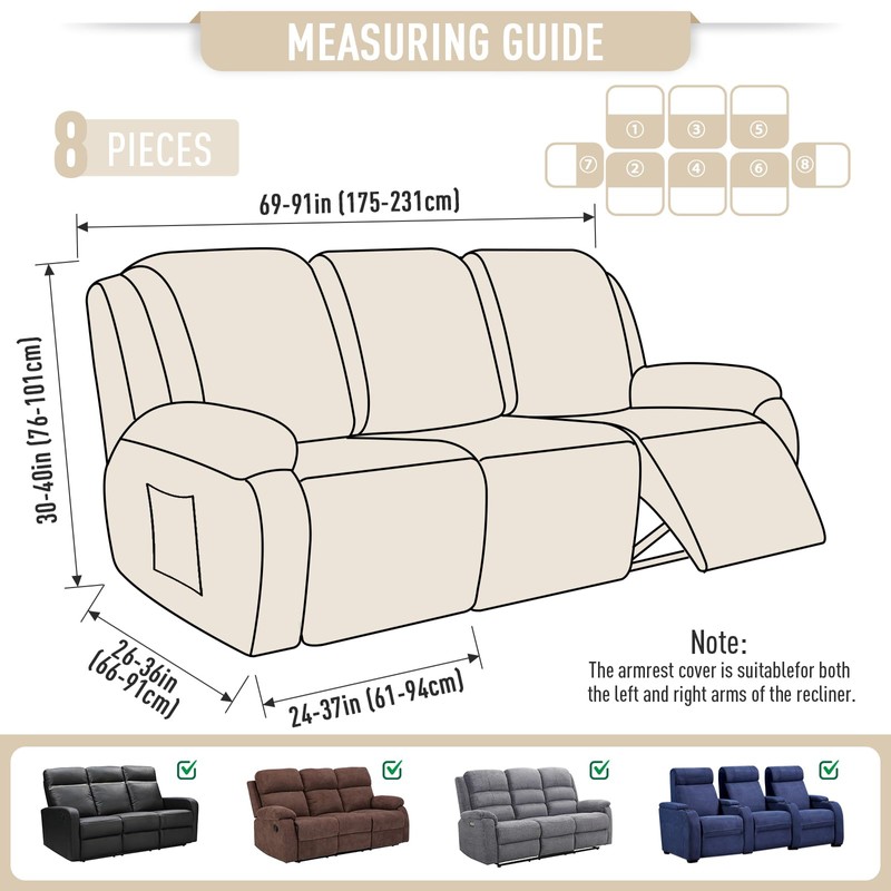 TAOCOCO Recliner Sofa Covers 8-Pieces Stretch Large Couch Covers for