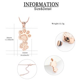 AIWENXI Paw Print Urn Necklace for Ashes Stainless Steel Double Dog paws print Cremation Jewelry for Ashes Urn Necklace Keepsake Jewelry for Pet/Dog's/Cat's Ashes Pendant Memorial Gifts for Man/Women,