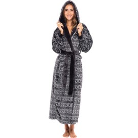 Alexander Del Rossa Women's Robes, Long Plush Bathrobe, Womens Robe with Hood, Hooded Robes for Women Plus Size Robe Moroccan Pattern Large (A0116ABULG)