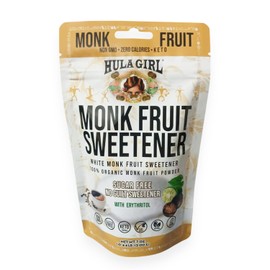 Hula Girl Organic Monk Fruit Extract Sweetener with Erythritol, Net Wt. 7oz / 200grams Stand Up Pouch