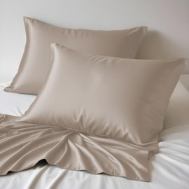 LINENWALAS 100% Organic Bamboo Pillow Cases 2 Pack, Soft Premium Bamboo Silk Pillow Cases for Hair and Skin, Standard Size Cooling Pillowcases with Envelope Closure (50x75 cm, Taupe)