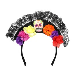 Diadema para disfraz del Día de Muertos, con calavera de azúcar y flores, para Halloween, talla única