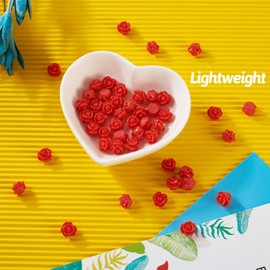 Craftdady 50pcs Rose Flower Beads Opaque Resin Flatback Floral Beads Loose Charm for DIY Jewelry Earrings Necklace Making Sewing Scrapbooking, Red