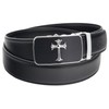 QHA Mens Jesus Cross Automatic Buckle Ratchet Leather Belt Q39-Silver