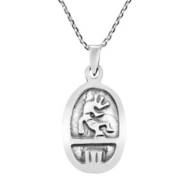 AeraVida Trendy Southwestern Kokopelli Medallion .925 Sterling Silver Pendant Necklace | Stylish Native American-Inspired Jewelry | Kokopelli Silver Necklace