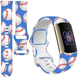 BOSPFJG Sport Bands Compatible with Charge 6 /Charge 5 for Women Men,Soft Waterproof Replacement Straps Wristbands for Charge Advanced Fitness Tracker(A Lot Of Baseball Balls On Blue Background)